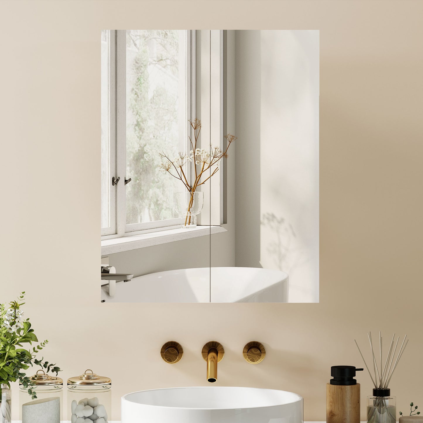Wall Mounted Bathroom Mirror Storage Cabinet w/ Door Adjustable Shelf