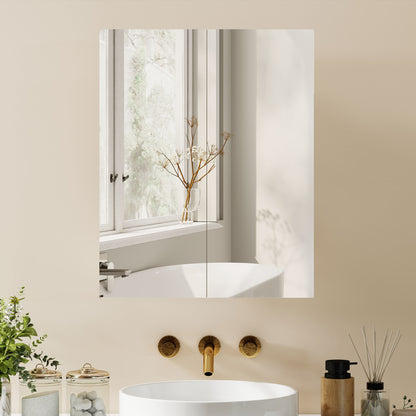 Wall Mounted Bathroom Mirror Storage Cabinet w/ Door Adjustable Shelf