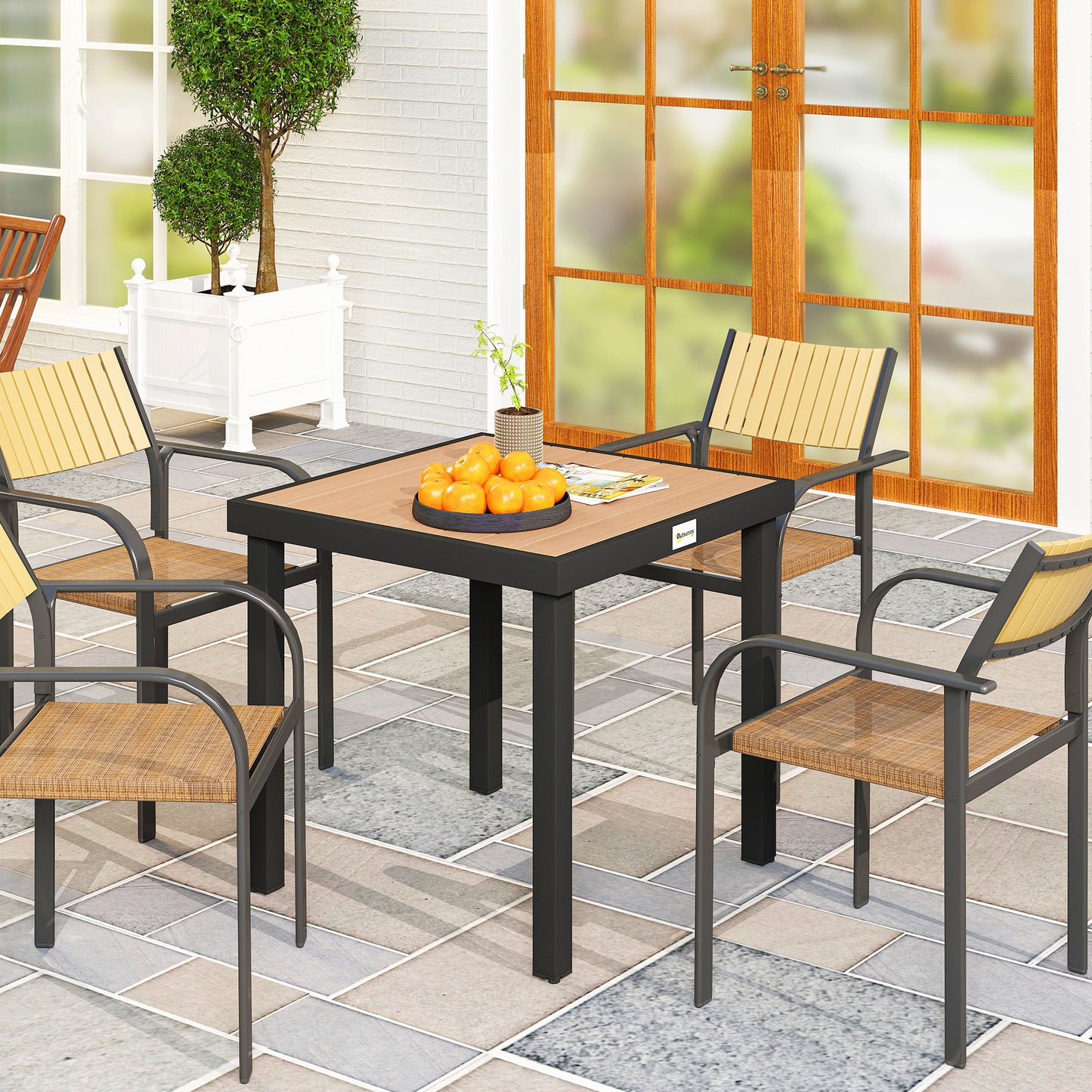 78 cm Garden Dining Table for 4, Square Outdoor Side Table, Natural