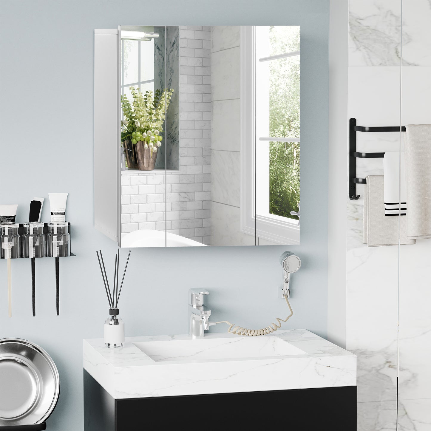 Bathroom Mirror Cabinet Wall Mount Storage organiser w/ Door, White