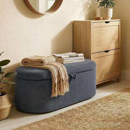 Storage Ottoman, Corduroy Ottoman Storage Box with Padded Seat