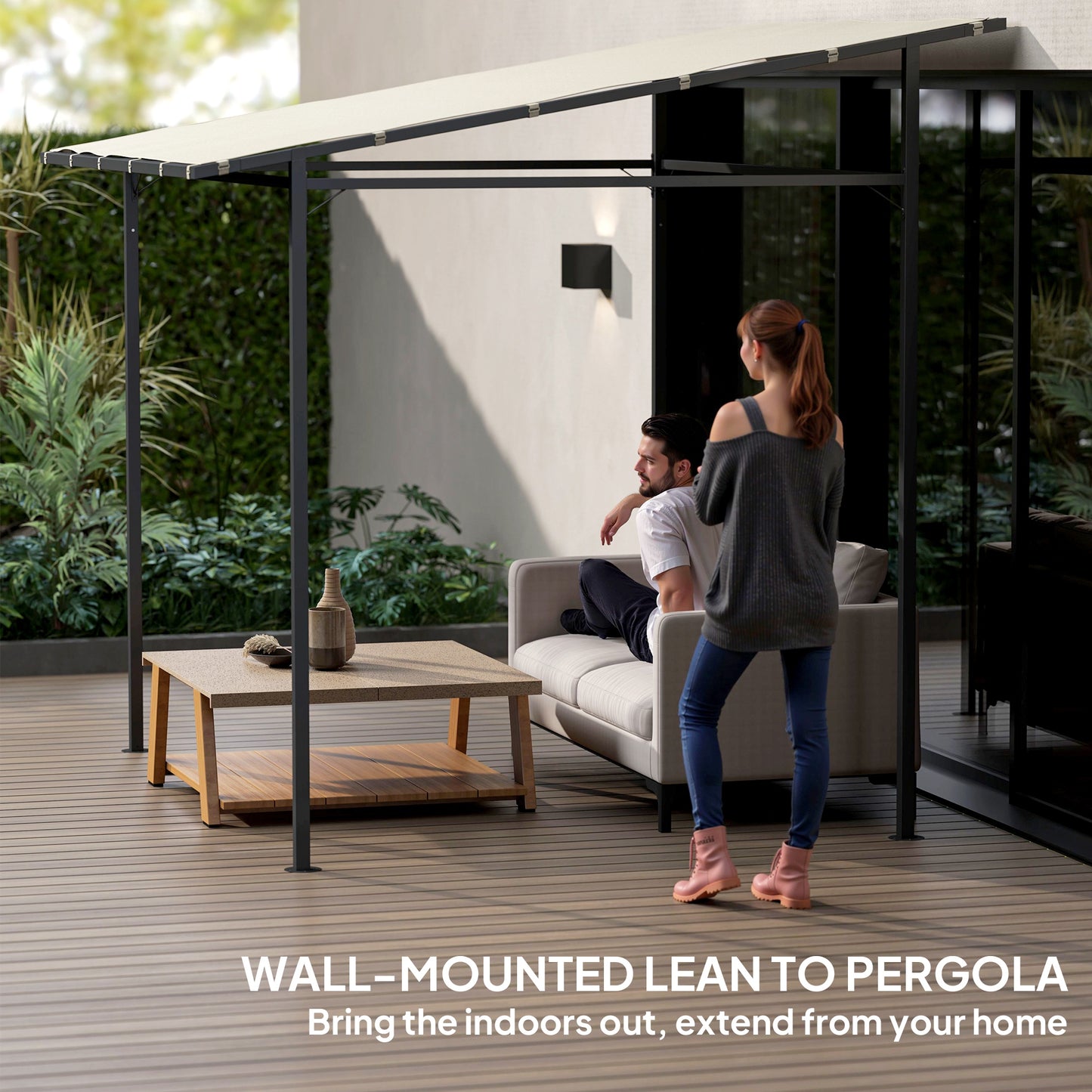 2.4 x 2.4 m Wall Mounted Pergola Gazebo, UPF30+, Cream White