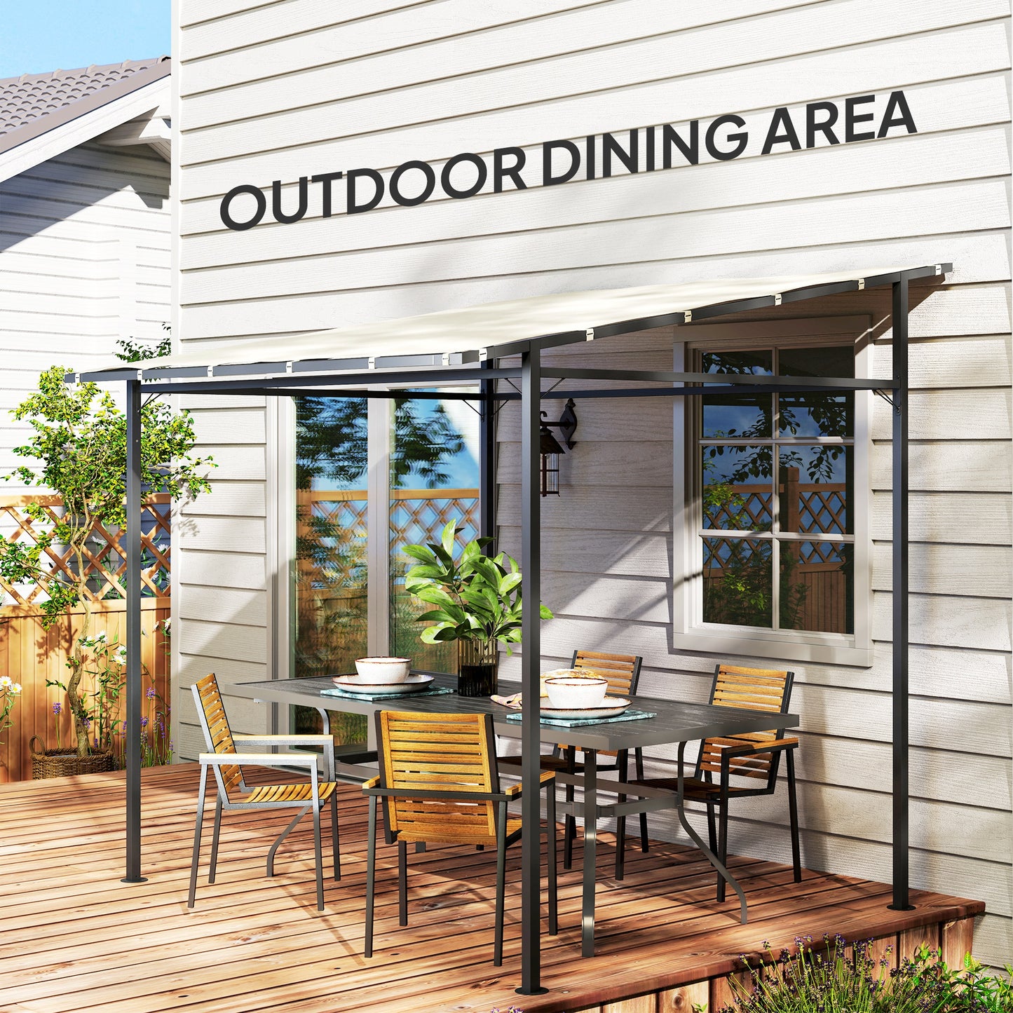 2.4 x 2.4 m Wall Mounted Pergola Gazebo, UPF30+, Cream White
