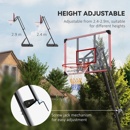 Adjustable Basketball Hoop and Stand with Weighted Base, Portable on Wheels, 2.4-2.9m, Red
