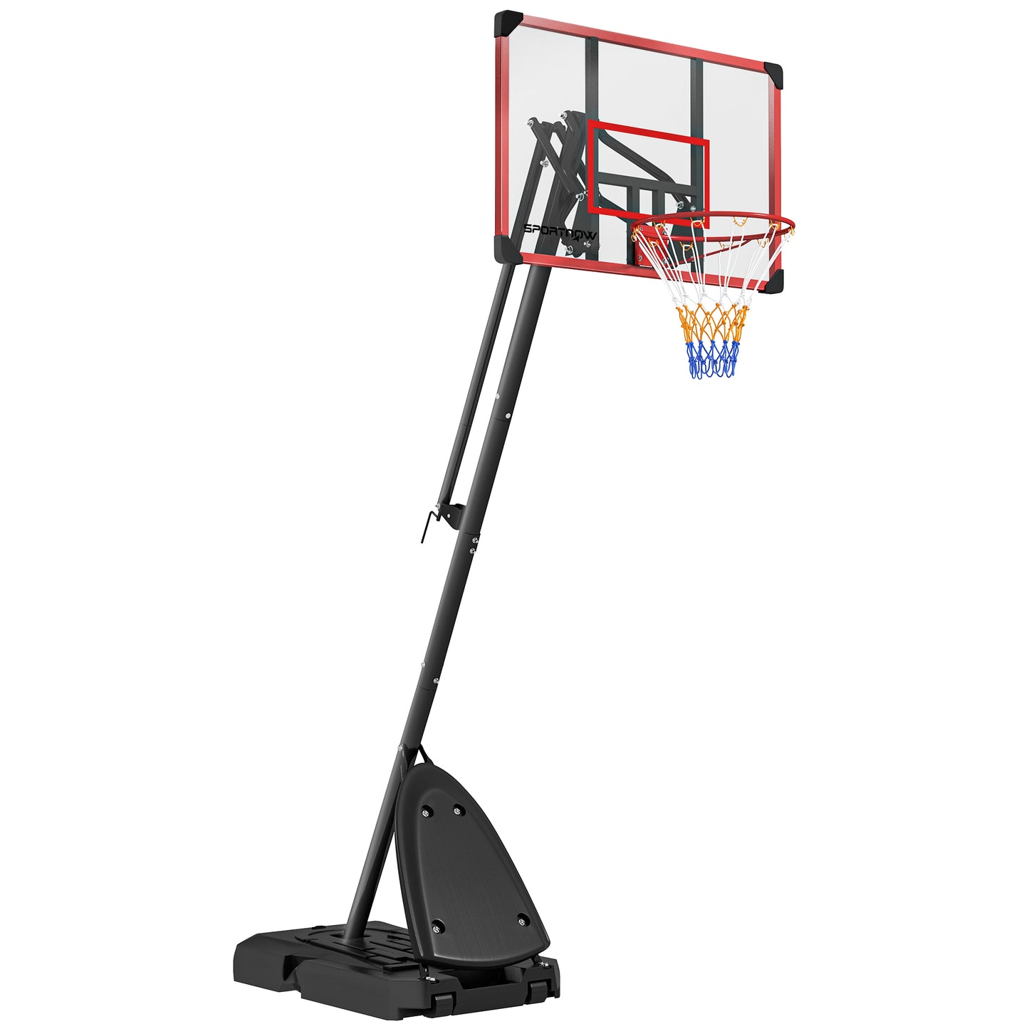 Adjustable Basketball Hoop and Stand with Weighted Base, Portable on Wheels, 2.4-2.9m, Red