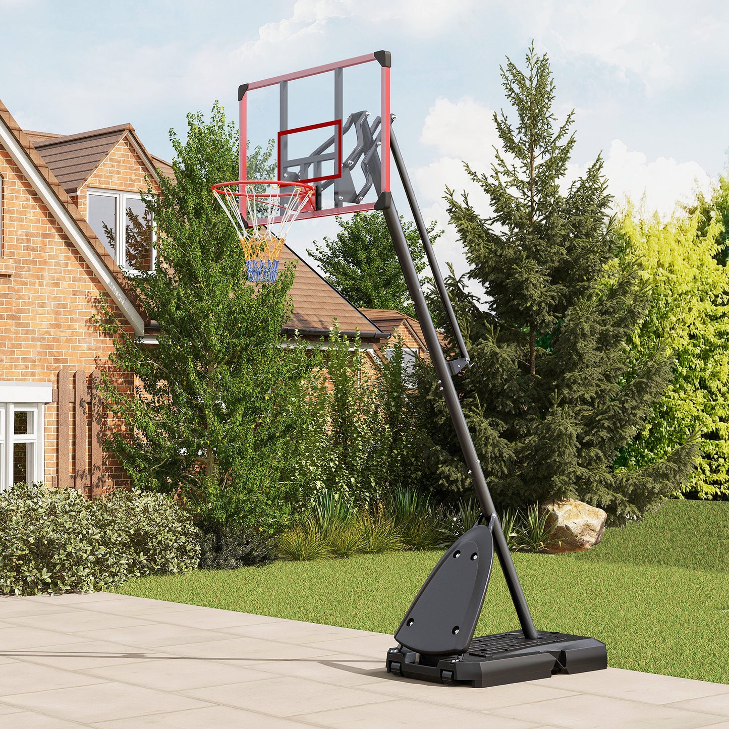 Adjustable Basketball Hoop and Stand with Weighted Base, Portable on Wheels, 2.4-2.9m, Red