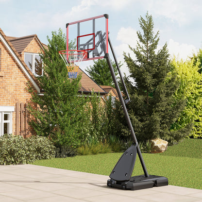 Adjustable Basketball Hoop and Stand with Weighted Base, Portable on Wheels, 2.4-2.9m, Red