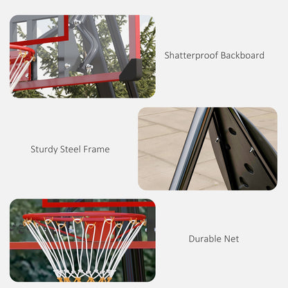 Adjustable Basketball Hoop and Stand with Weighted Base, Portable on Wheels, 2.4-2.9m, Red
