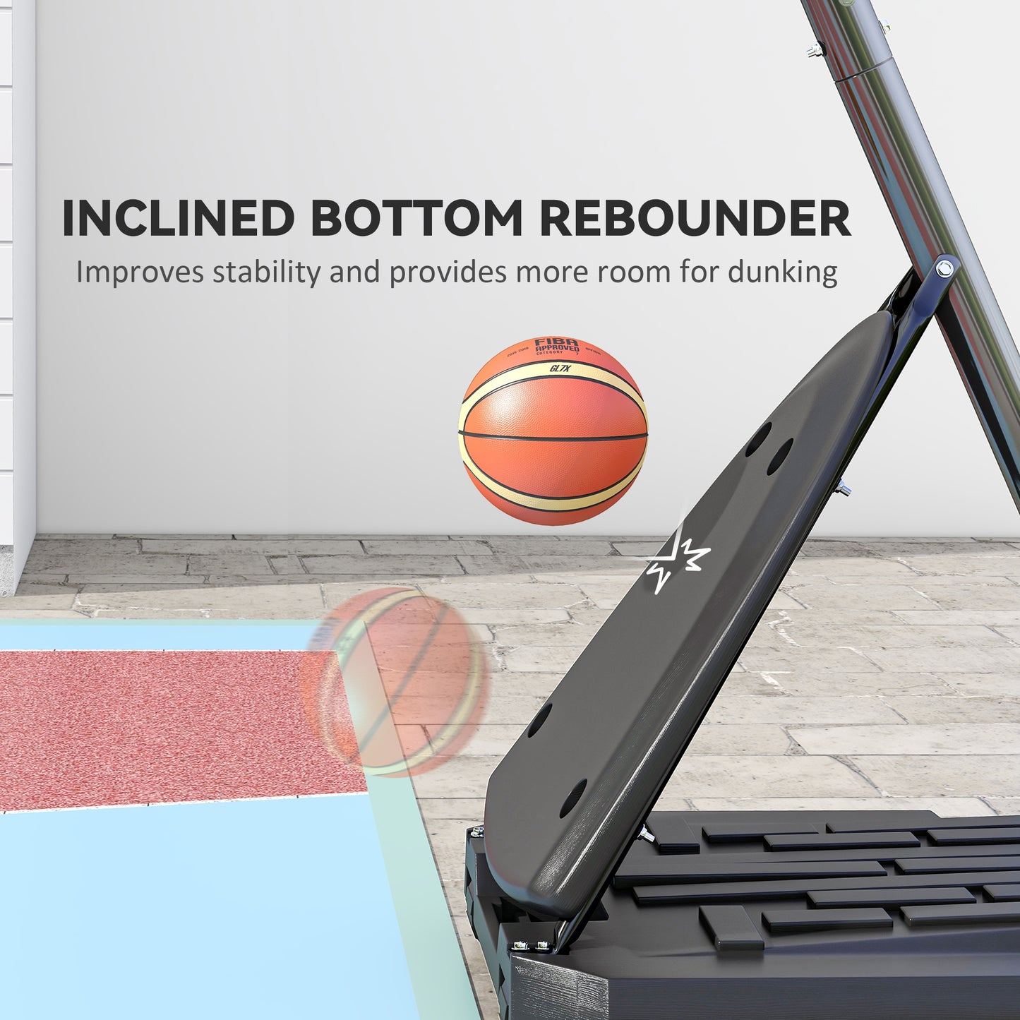 Adjustable Basketball Hoop and Stand with Weighted Base, Portable on Wheels, 2.4-2.9m, Red