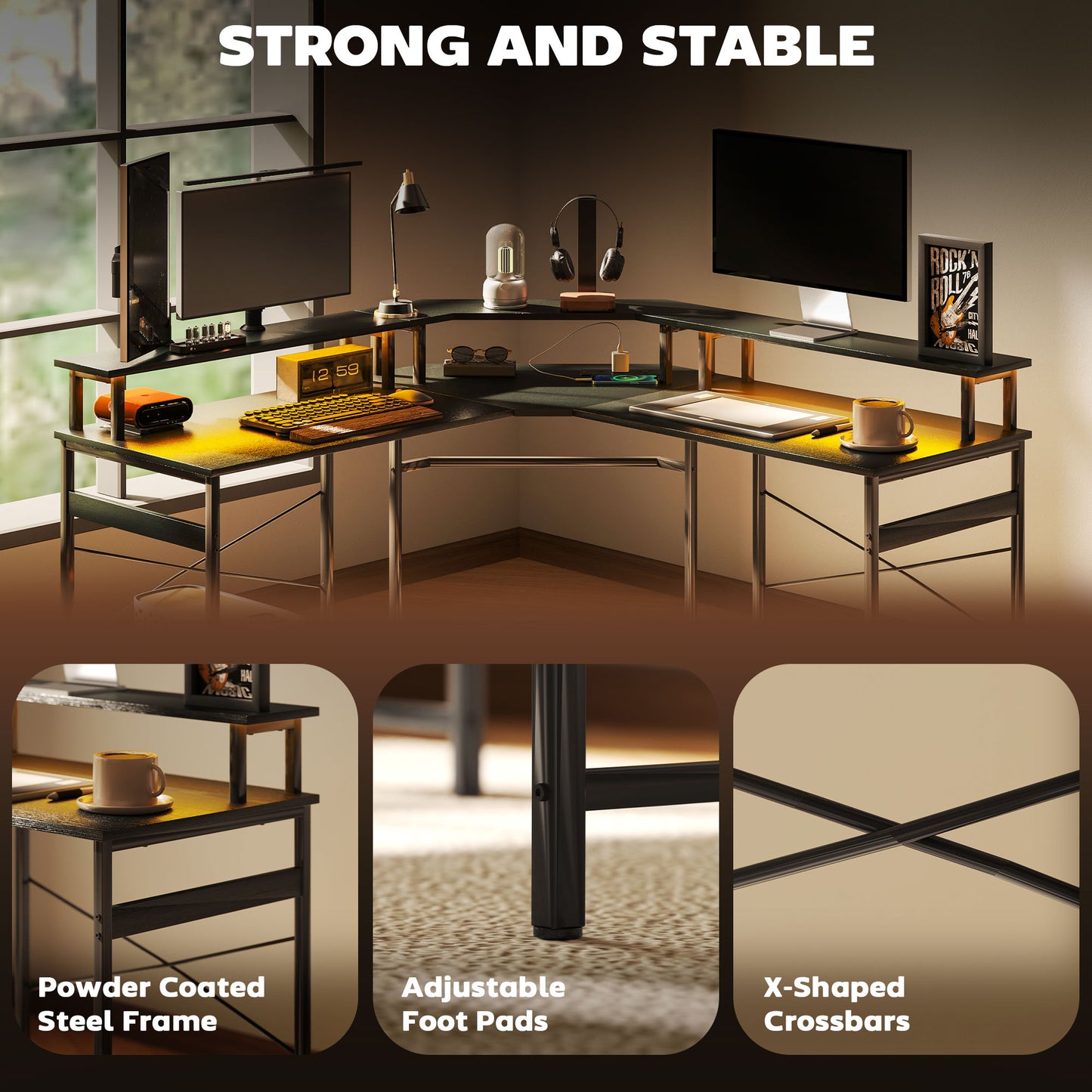 L Shaped Desk Corner Computer Desk with Monitor Stand, Black