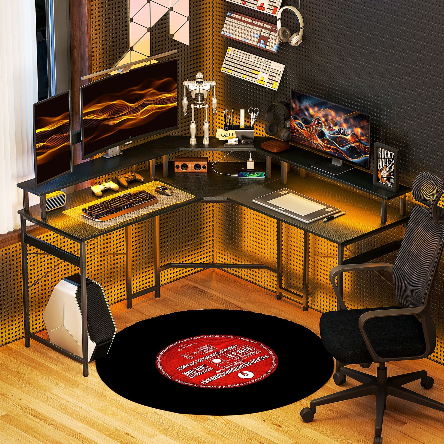 L Shaped Desk Corner Computer Desk with Monitor Stand, Black
