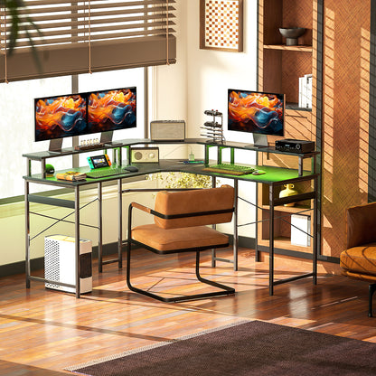 L Shaped Desk Corner Computer Desk with Monitor Stand, Black