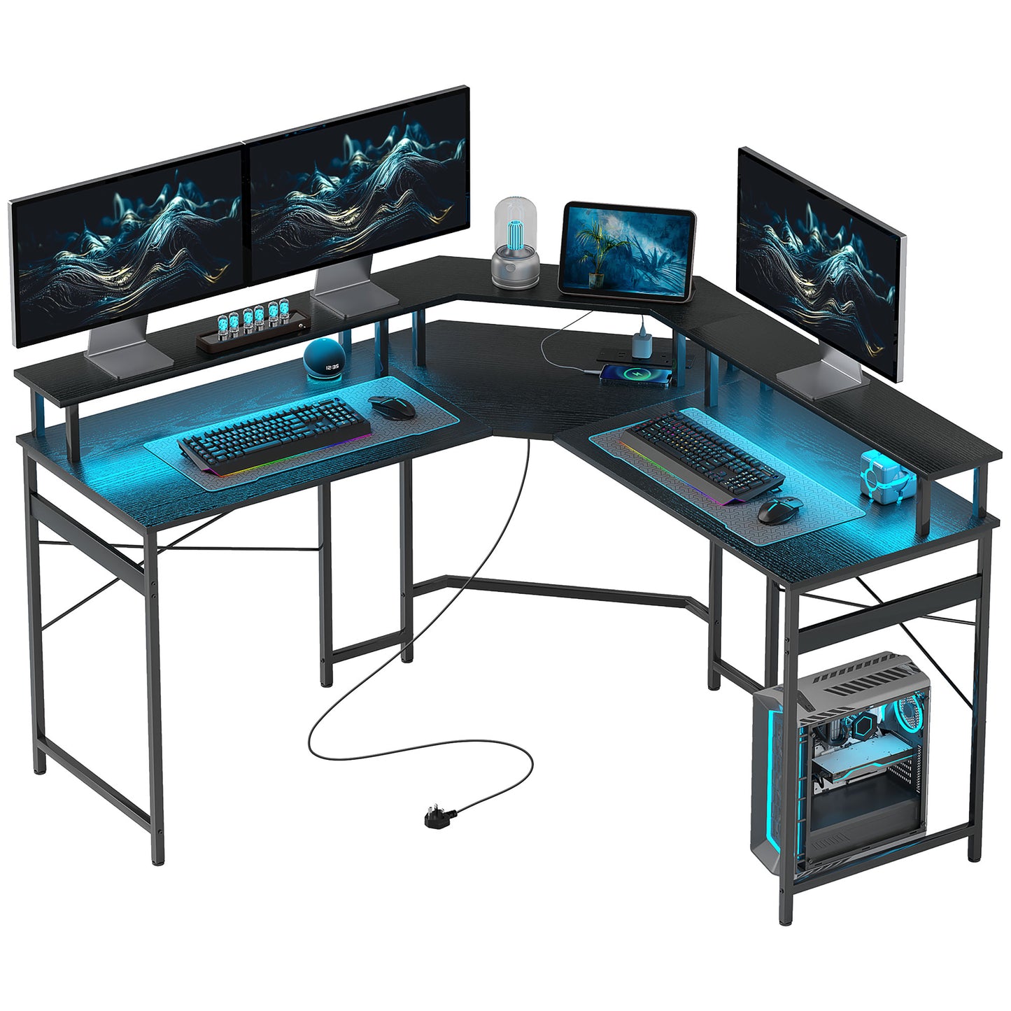 L Shaped Desk Corner Computer Desk with Monitor Stand, Black