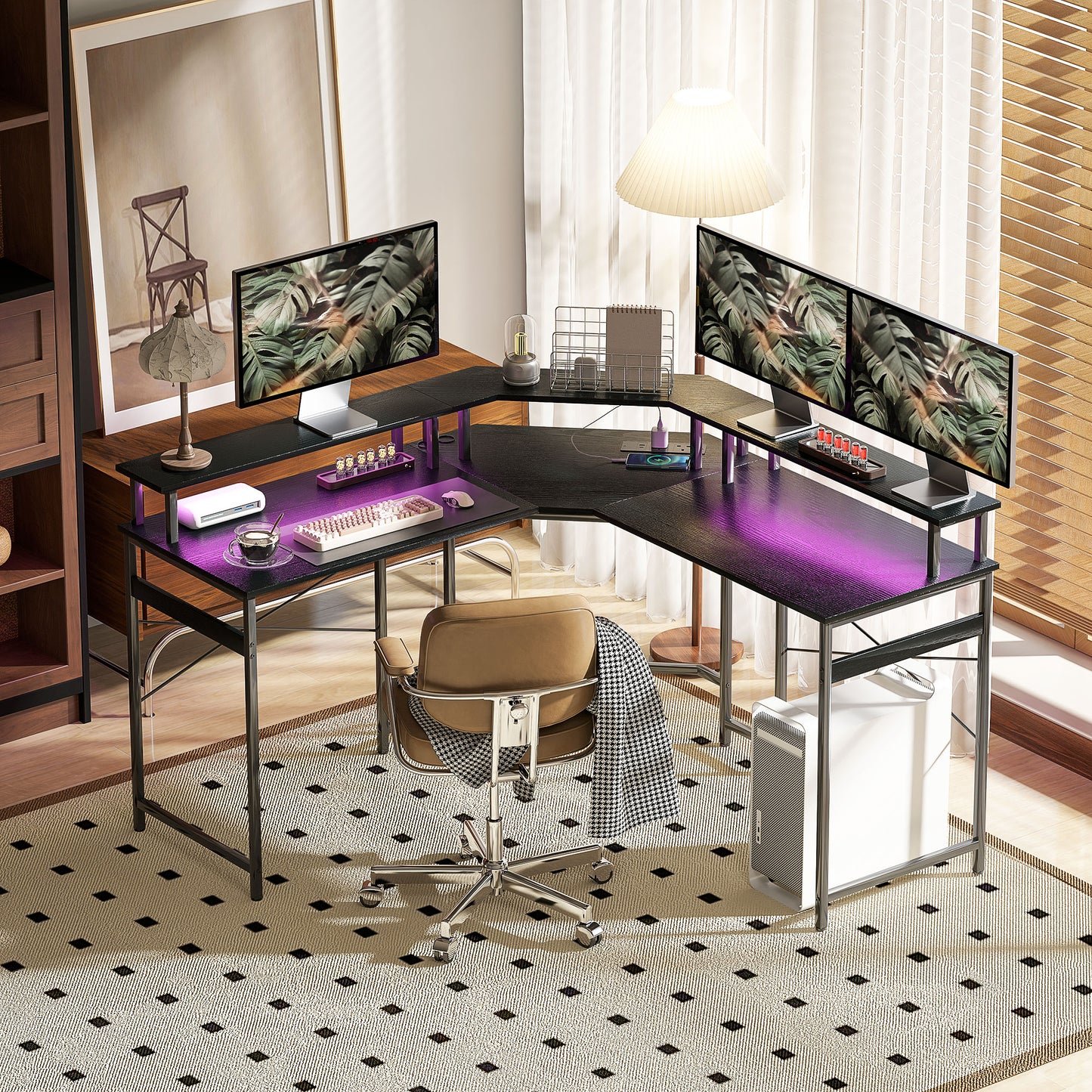 L Shaped Desk Corner Computer Desk with Monitor Stand, Black