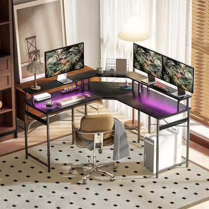 L Shaped Desk Corner Computer Desk with Monitor Stand, Black