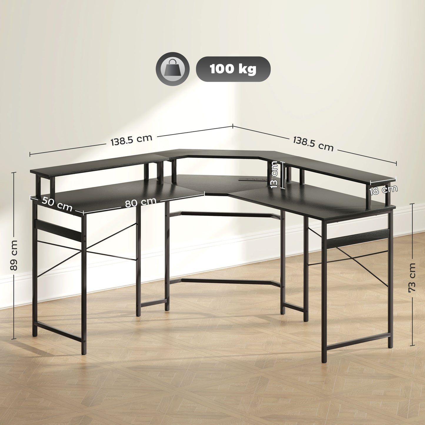 L Shaped Desk Corner Computer Desk with Monitor Stand, Black