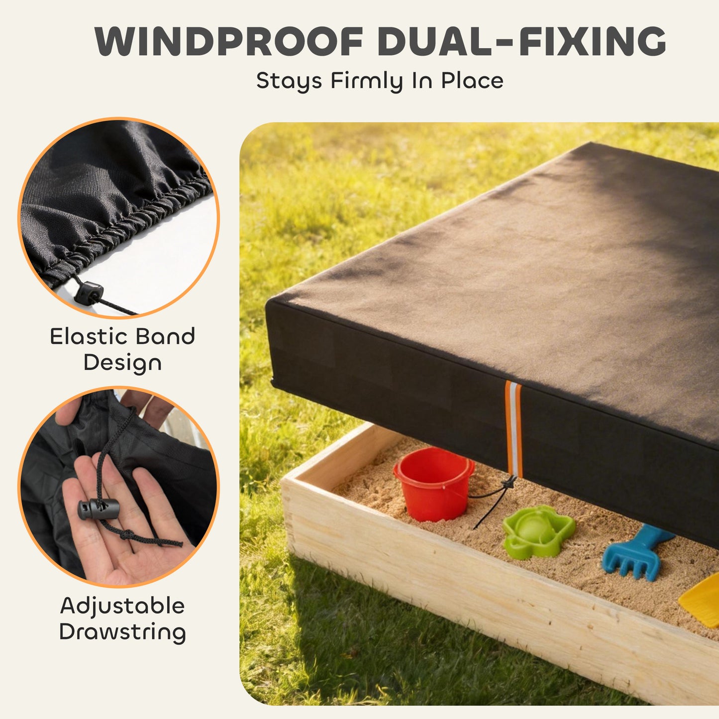 Sandbox Cover, Square Sandpit Cover with Drawstring & Elastic Band
