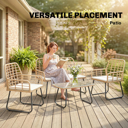 Rattan Garden Furniture Set, 4 Piece Outdoor Patio Furniture