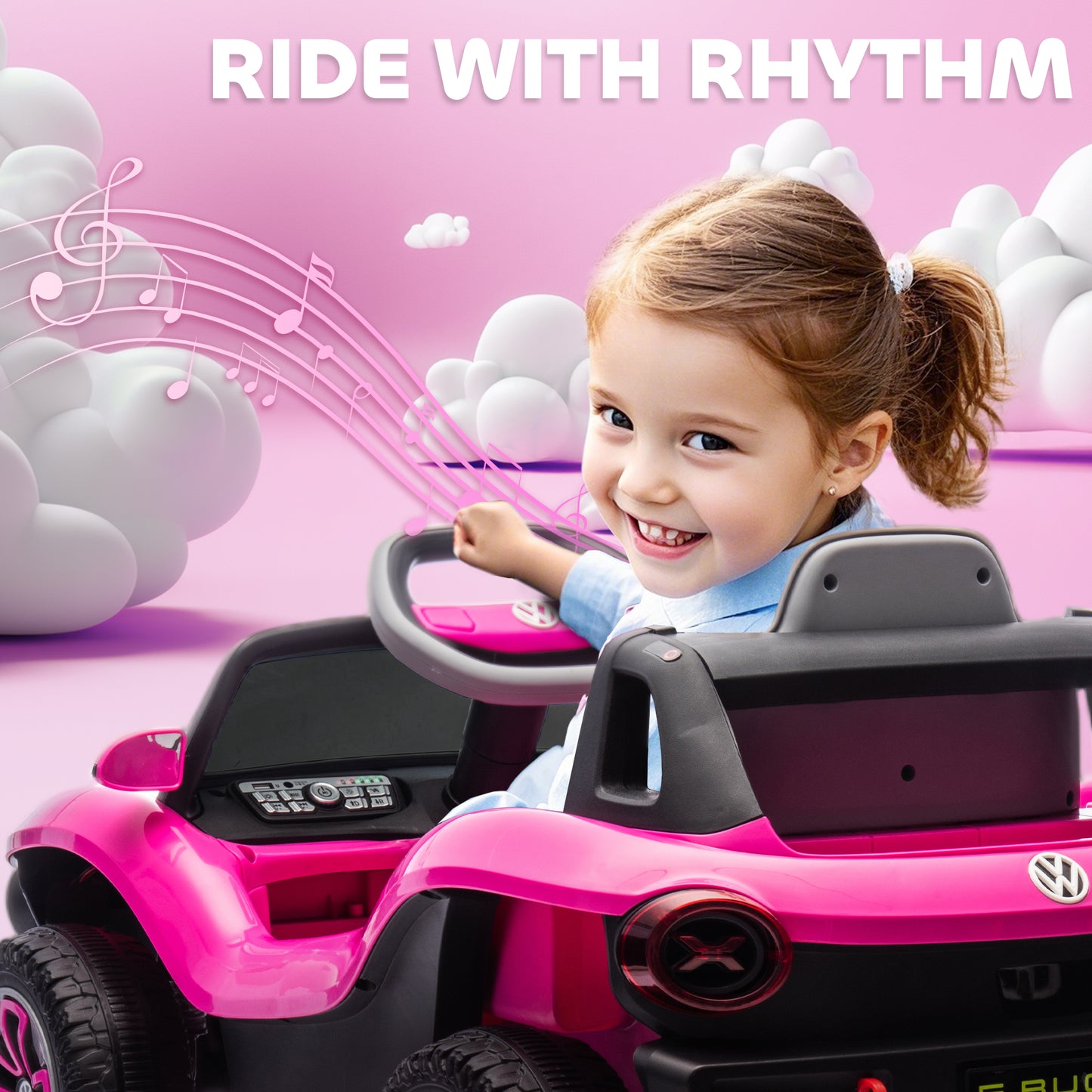 Volkswagen Licensed Kids Electric Car w/ Remote, Suspension, Pink