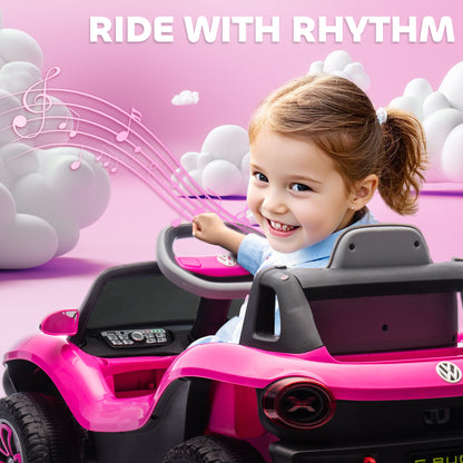 Volkswagen Licensed Kids Electric Car w/ Remote, Suspension, Pink