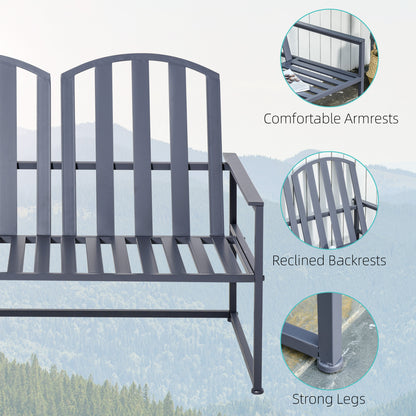 2 Seat Steel Patio Garden Bench Chair Slat Design Backyard Porch, Grey