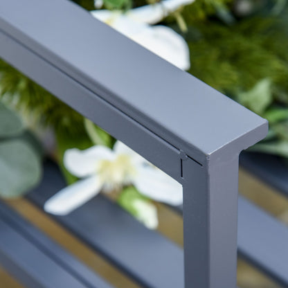 2 Seat Steel Patio Garden Bench Chair Slat Design Backyard Porch, Grey
