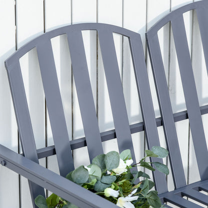 2 Seat Steel Patio Garden Bench Chair Slat Design Backyard Porch, Grey
