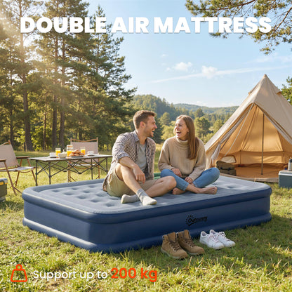 Inflatable Mattress, Double Air Bed with Built-in Pump, Grey