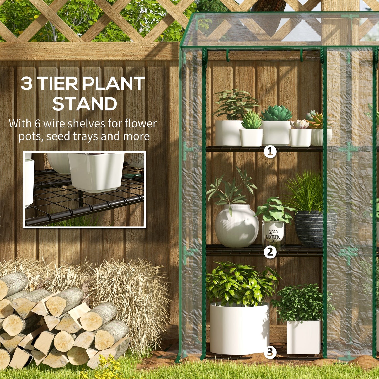 Mini Green House with 3 Tier Shelves, 151H x 143W x 46Dcm, Clear