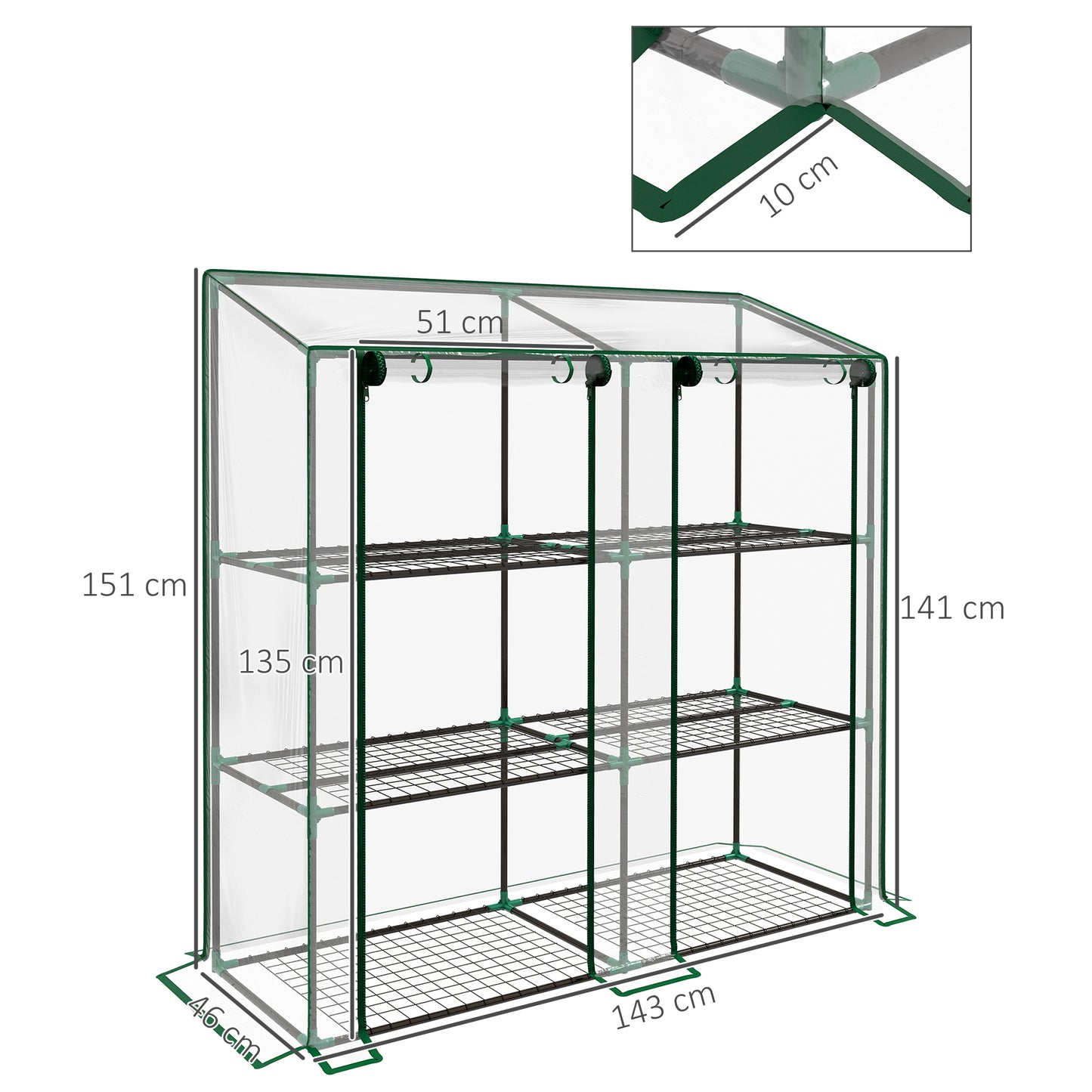 Mini Green House with 3 Tier Shelves, 151H x 143W x 46Dcm, Clear