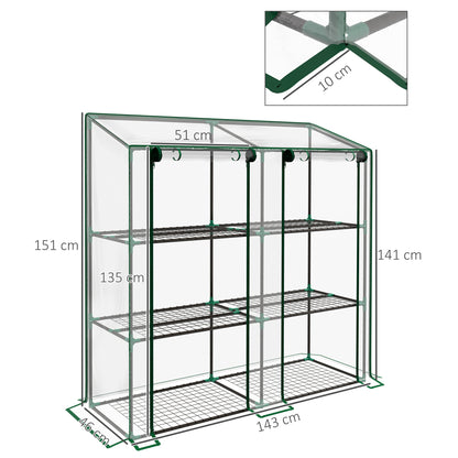 Mini Green House with 3 Tier Shelves, 151H x 143W x 46Dcm, Clear