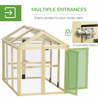 Chicken Run, Wooden Chicken Coop w/ Combinable Design-Natural Wood Finish