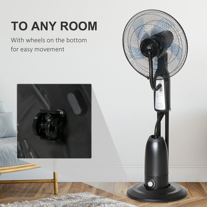 Pedestal Fan with Water Mist Spray, Humidifying Misting Fan, Standing Fan with 3 Speeds, 2.8L Water Tank, Timer and Remote, Black