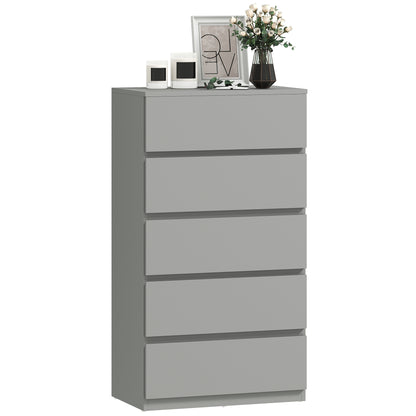 Bedroom Chest of Drawers, 5 Drawers Dresser, Drawer Unit, Grey