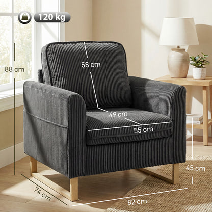 Accent Chair with Metal Legs and Spring Dark Grey