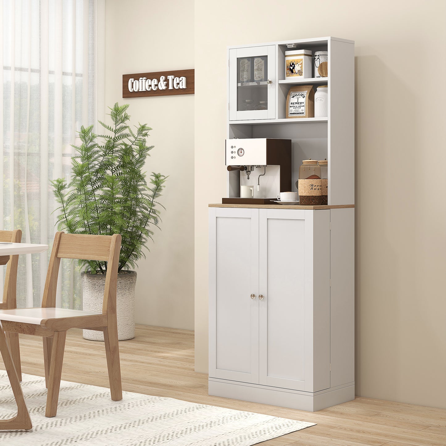 169cm Tall Kitchen Pantry Storage Cabinet with Microwave Shelf