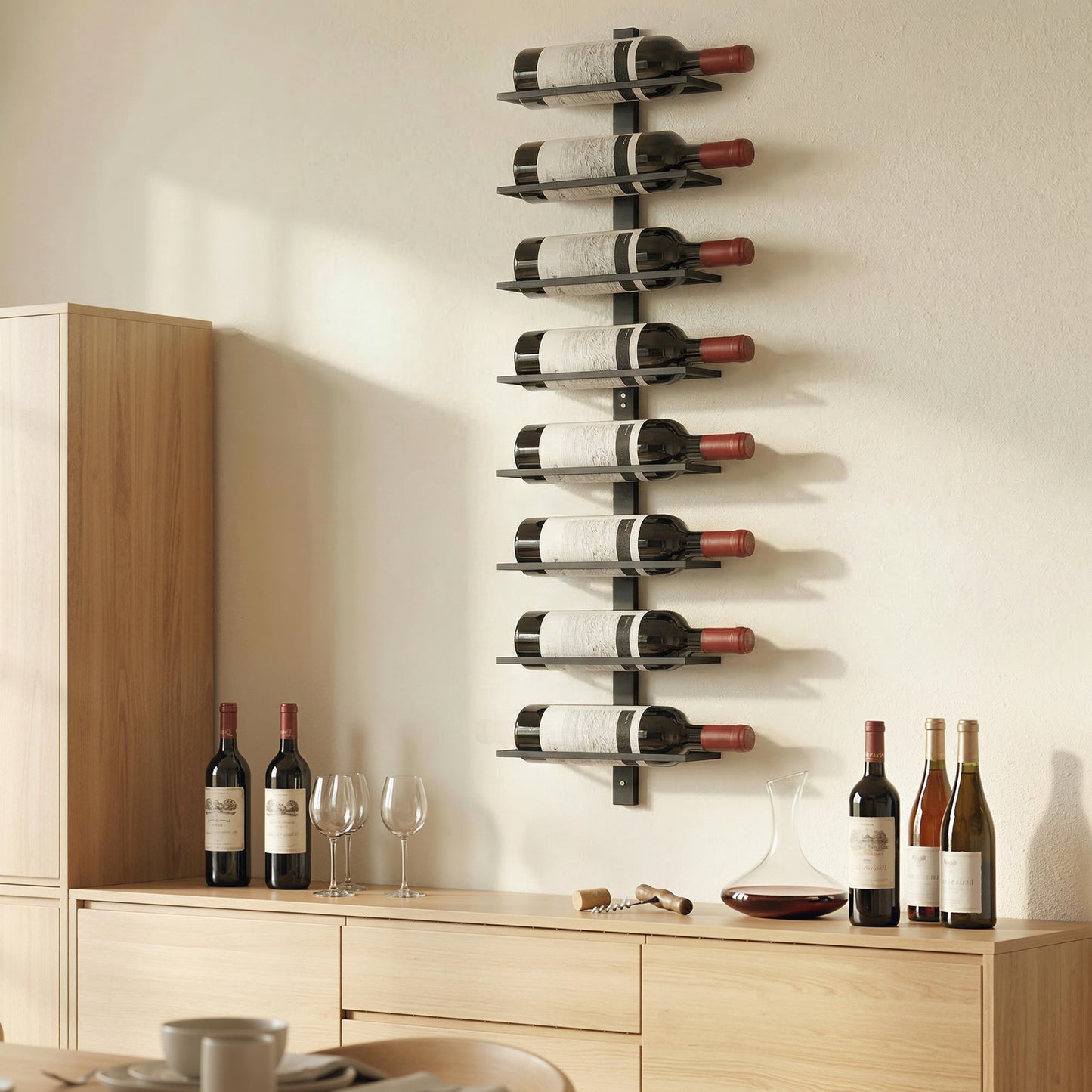 Wall Mount Wine Rack for 8 Wine Bottles, Black