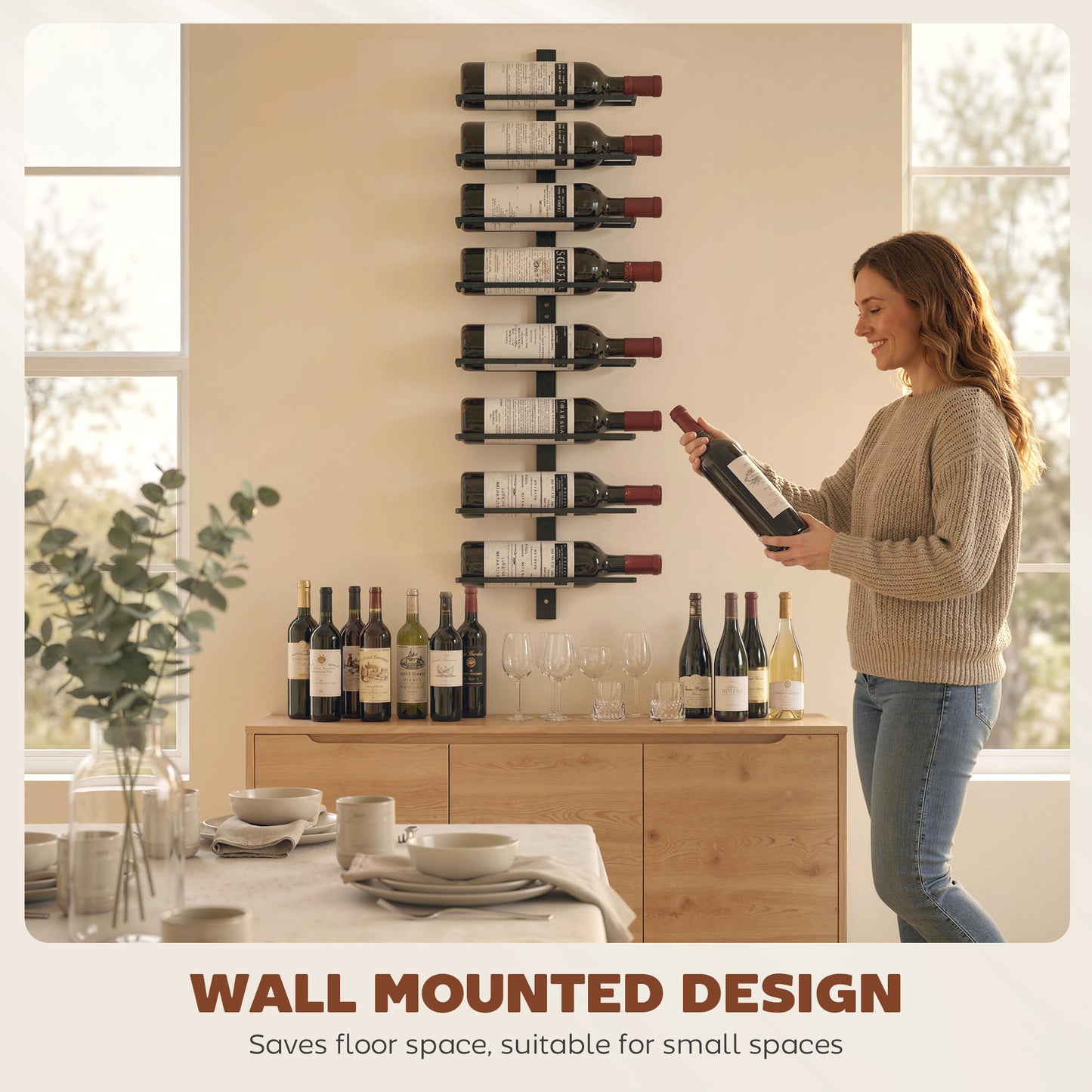 Wall Mount Wine Rack for 8 Wine Bottles, Black