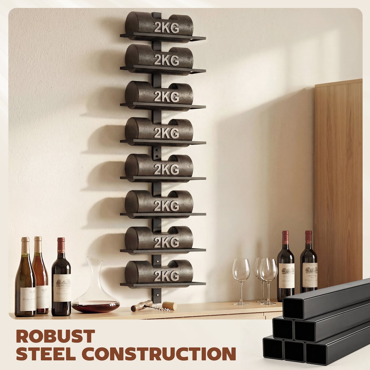 Wall Mount Wine Rack for 8 Wine Bottles, Black