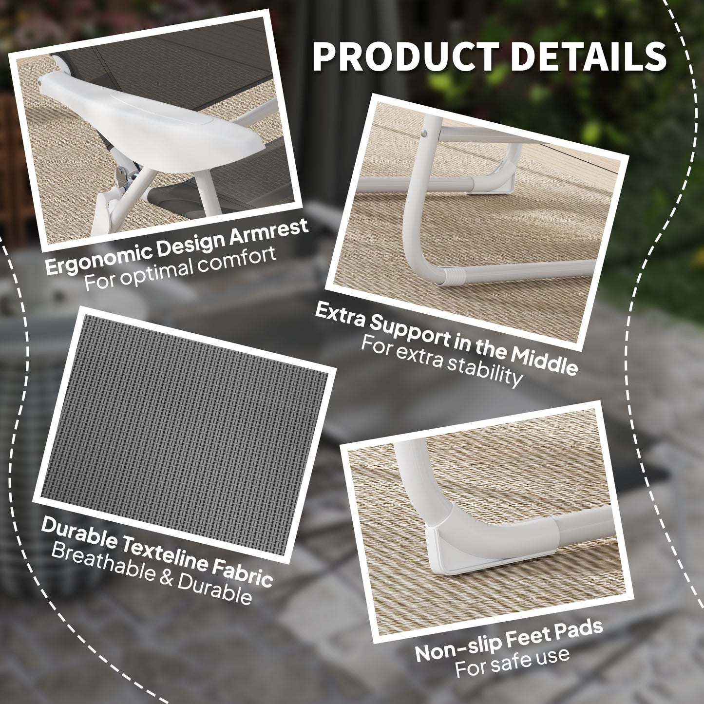 Folding Sun Lounger with 4-Level Backrest & Headrest, Charcoal Grey