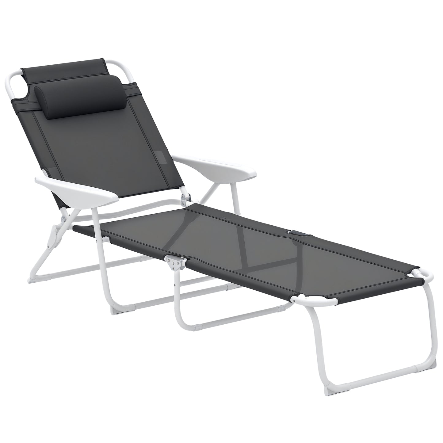 Folding Sun Lounger with 4-Level Backrest & Headrest, Charcoal Grey
