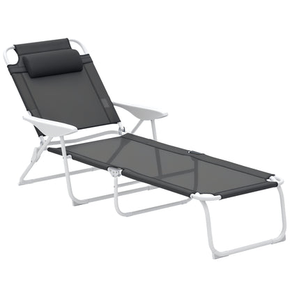 Folding Sun Lounger with 4-Level Backrest & Headrest, Charcoal Grey