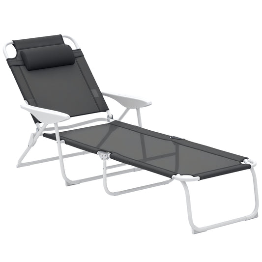 Folding Sun Lounger with 4-Level Backrest & Headrest, Charcoal Grey