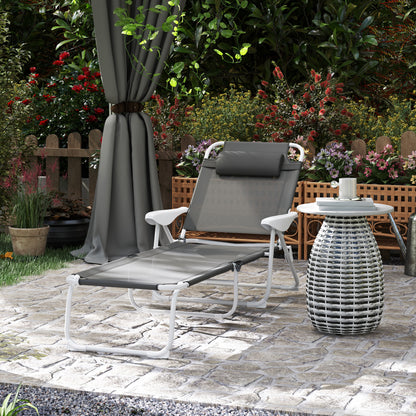 Folding Sun Lounger with 4-Level Backrest & Headrest, Charcoal Grey