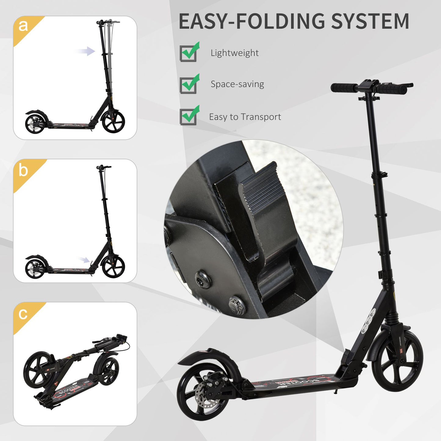 Teens Adult Kick Scooter Fold Adjust 14+ w/ Rear Dual Brake System Black