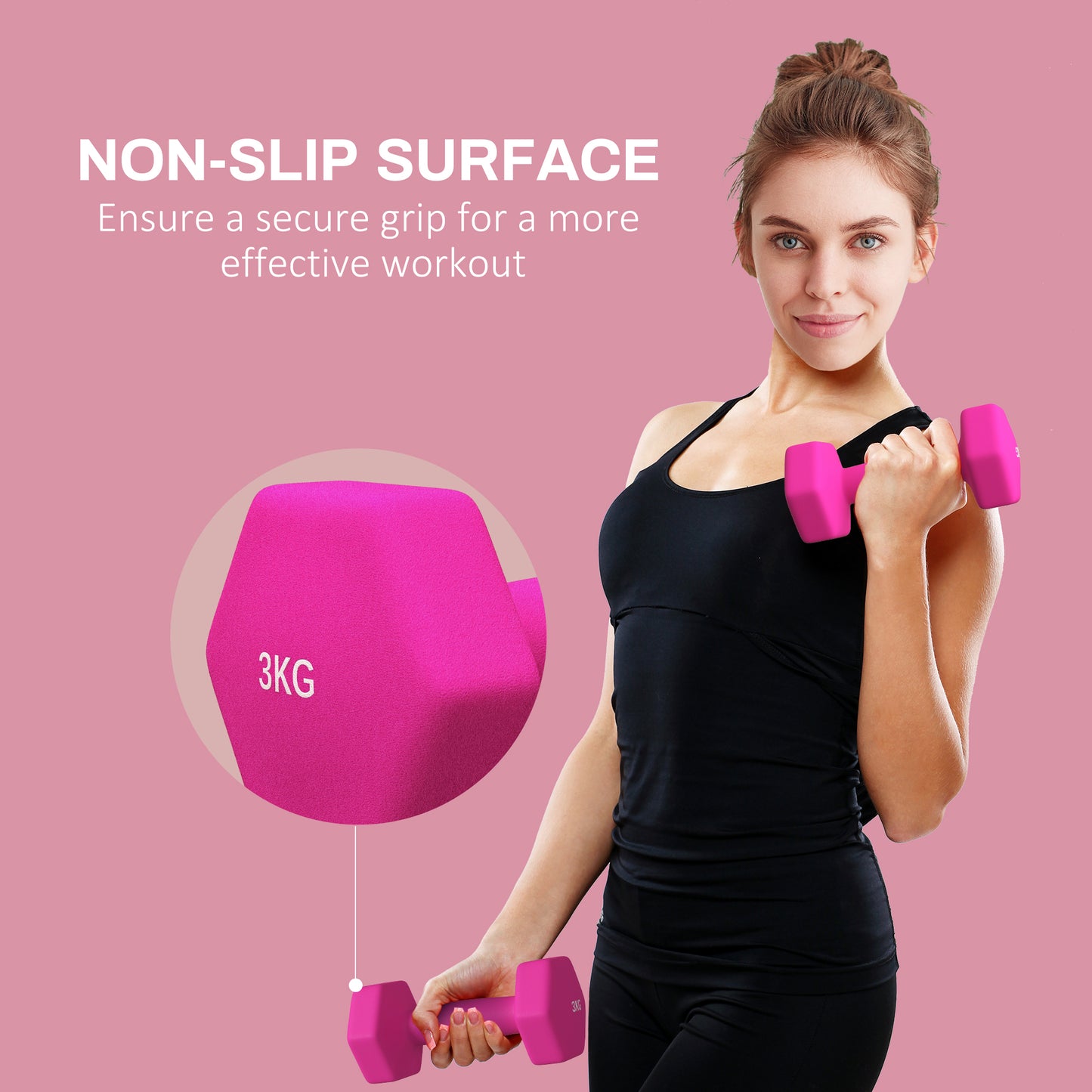 Set of 2 Hexagonal Dumbbells Weights Pair, 2 x 3kg, Pink
