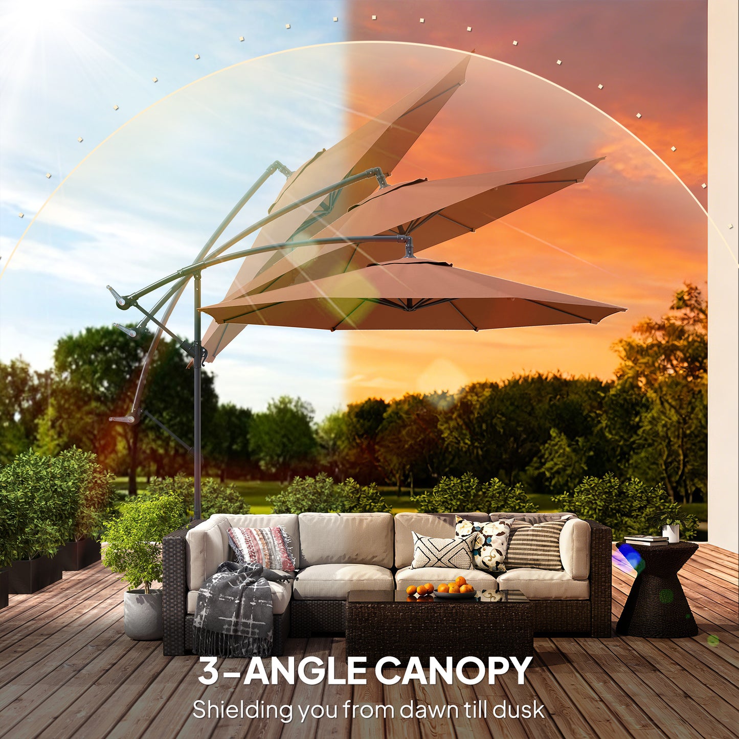 3(m) Garden Banana Parasol Cantilever Umbrella w/ Base, Coffee
