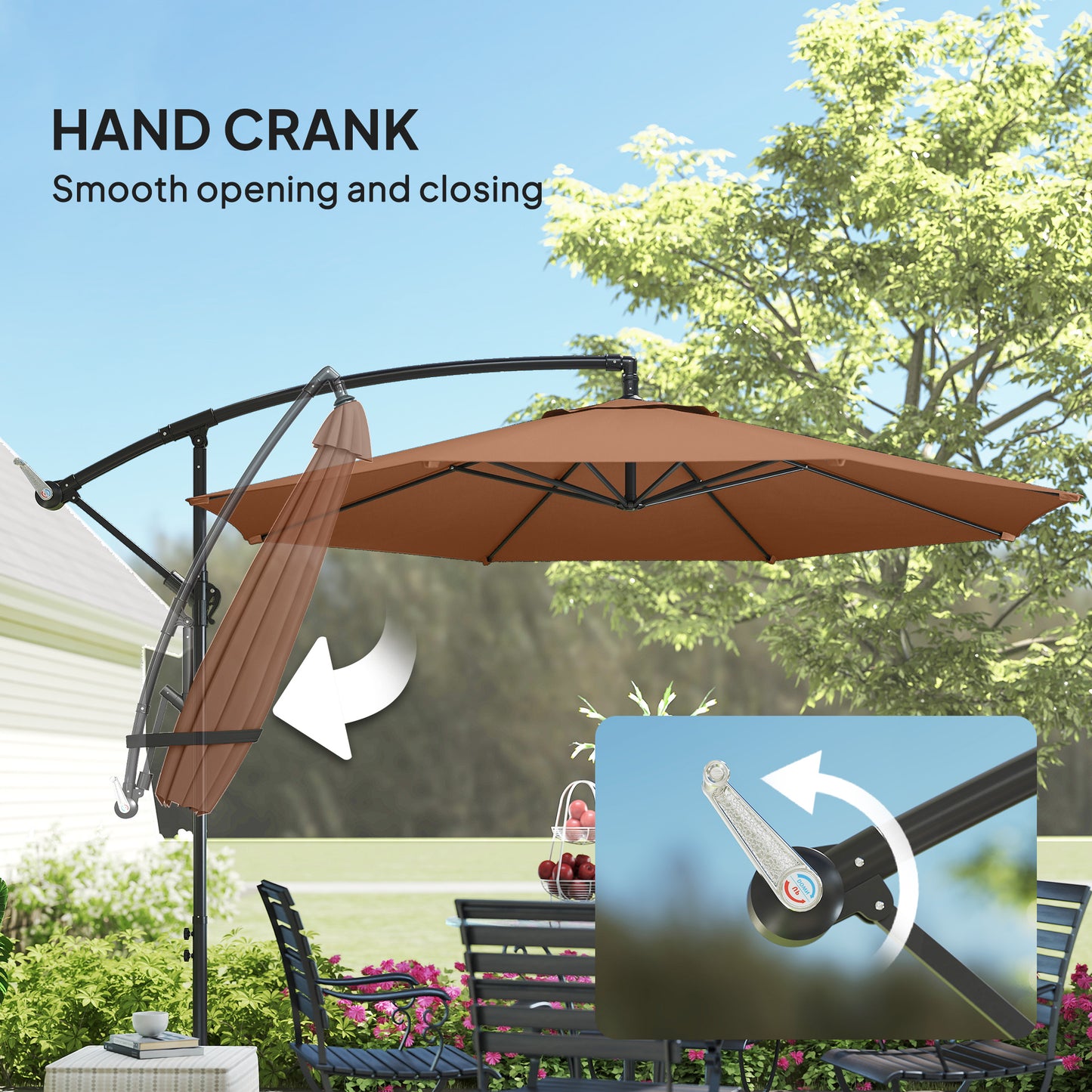 3(m) Garden Banana Parasol Cantilever Umbrella w/ Base, Coffee