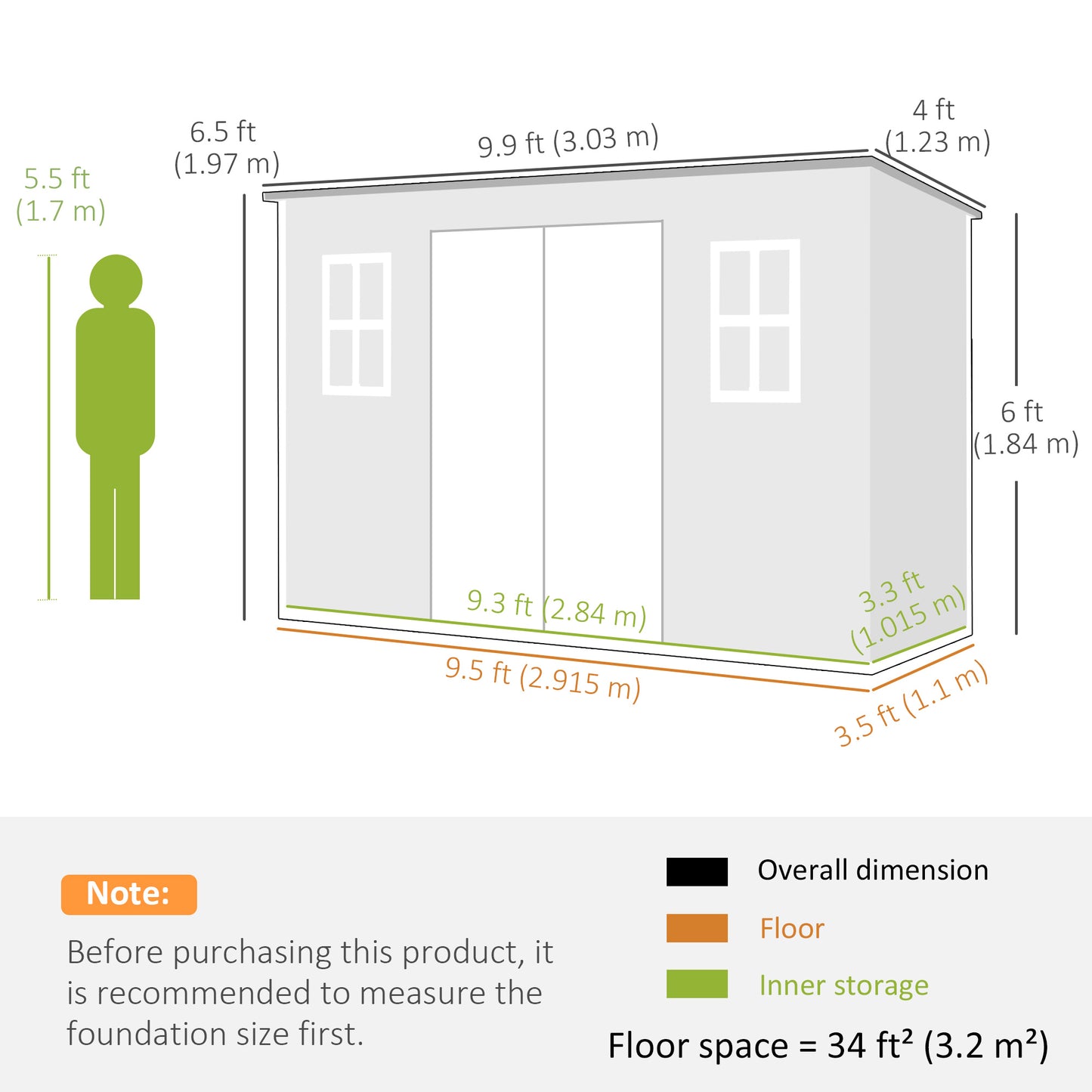 10 x 4 ft Plastic Garden Shed with Floor, Lockable Doors Dark Grey