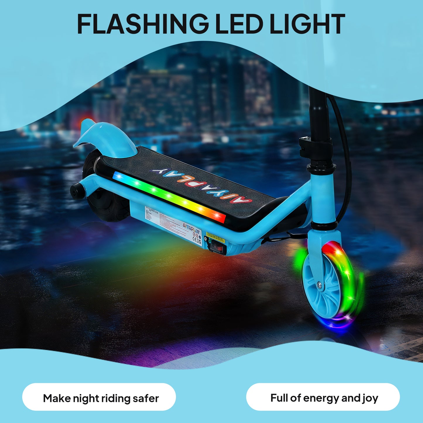 Electric Scooter for 6-14 with Dual Brakes & Colourful Light, Blue